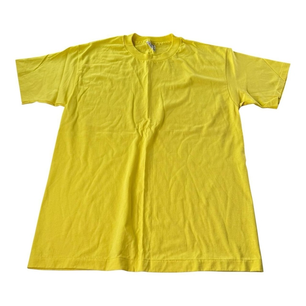 Vintage Hanes Heavyweight Blank Yellow T Shirt Made USA Single Stitch Large